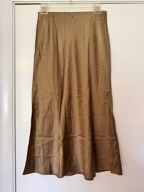 Almina Concept Greige 100% Silk Midi Skirt, S, waist 13 in.